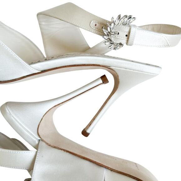 Manolo Blahnik White Satin Havelopa Crystal High Heel Sandal 40.5 - Picture 8 of 12